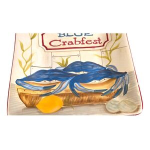 Certified International Blue Crabfest Square Platter Kate McRostie 11"